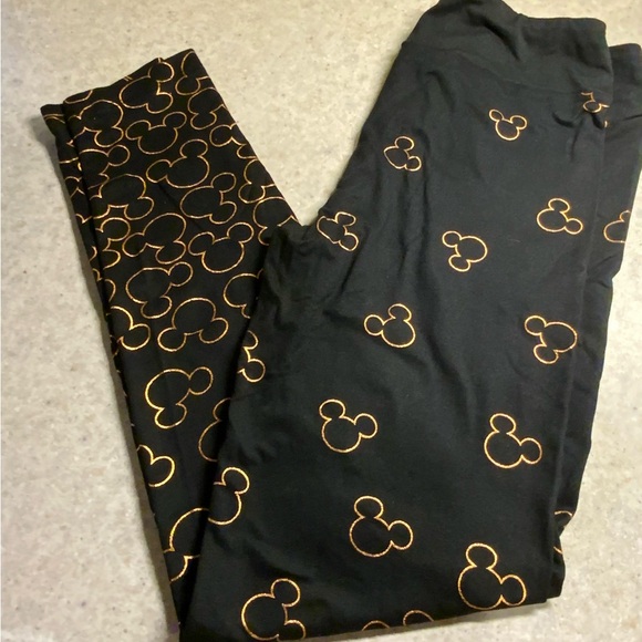 Disney Black Leggings with Orange Mickey Pattern - Picture 2 of 3